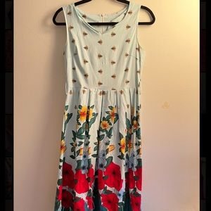 Flowers and bees flowing summer dress